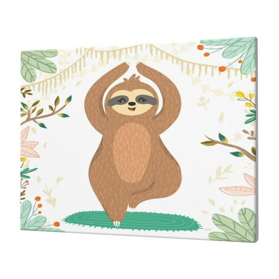 Naloa Cute Sloth In Yoga Pose Tree Print Canvas Picture,Wall Pictures, Modern Decorative Poster,Art Prints for Bedroom, Toilet, 40 x 30 cm, Built-in Wooden Frame