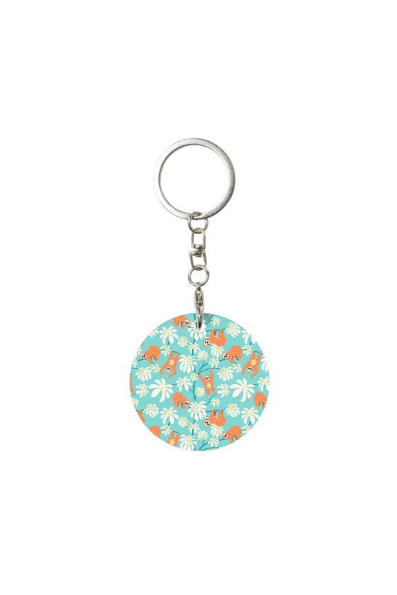 Cute Sloth on Floral Tree Print Round Keychain Keychain Key Ring, Key Tag, Key Chain Bulk for Gift Accessories (Round)