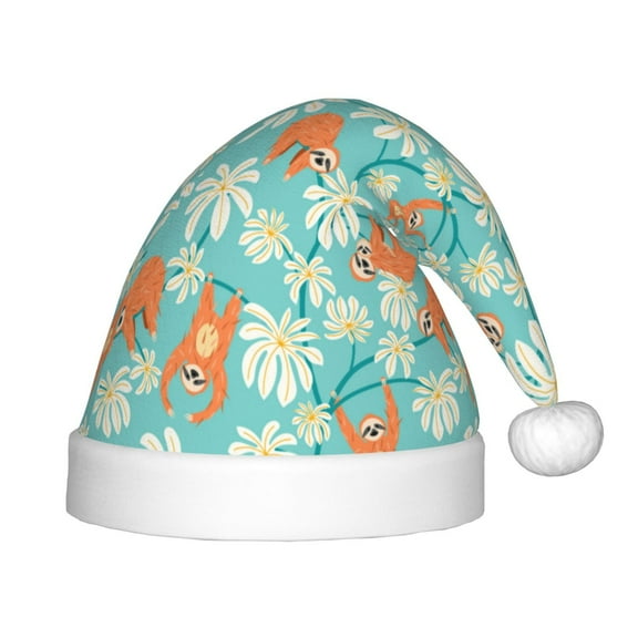 Naloa Cute Sloth on Floral Tree Santa Hat for Kids Baby Christmas Hats,Girls Boys Toddler Plush Xmas Holiday Hat,Luxury Santa Claus Hat