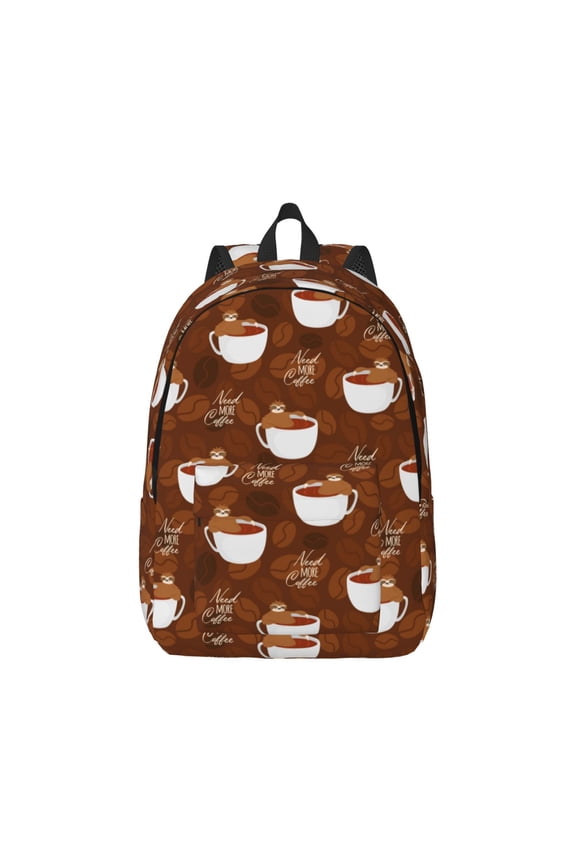 Sloths Need More Coffee Canvas Backpack for Men Women Rucksack Casual Travel Daypack College Tote Satchel Bookbag for Teens-Medium