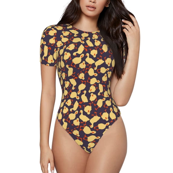 Naloa Cute Small Farm Birds Women's Short-Sleeved Onesie, One-Piece Swimsuit for Parties, dates, clubs - Small