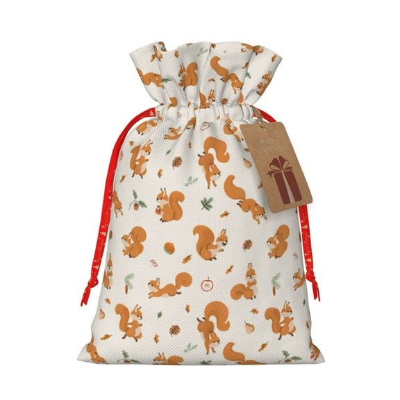 Naloa Cute Squirrel Fall Drawstring Christmas Bags, 3D Xmas Gift Bags, Christmas Wrapping Bags, Xmas Goodie Bags, Treat Pouch Bags, Party Favor Bags-Medium