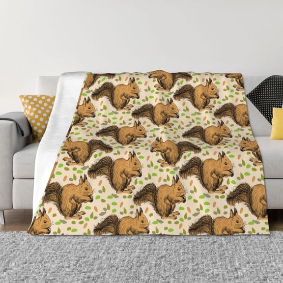 Naloa Cute Squirrel with Green Leaves Flannel Fleece Throw Blanket for Bed Couch, Thick Blanket - All Seasons Suitable for Women, Men and Kids-50"x40"