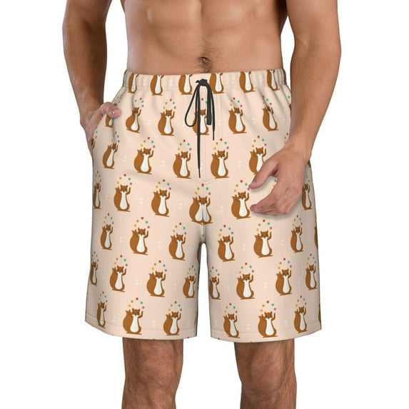 Naloa Cute Squirrel Men's Beach Shorts, Surfing shorts, Swim trunks, Quick Dry Swim Trunks for Surfing Beach Fun - Small