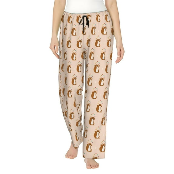 Naloa Cute Squirrel Print Women’s Ultra-Soft Comfy Pajama Lounge Pants with Pockets & Drawstring
