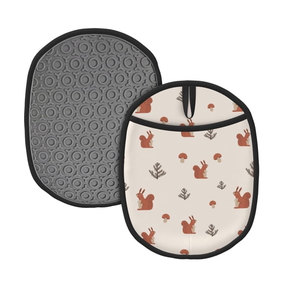 Naloa Cute Squirrel Silicone Pot Holders, Oven Mitts Heat Resistant Hot Pads, Non Slip Pot Holder for Kitchen Baking and Cooking 9.4 x 7.5 Inches