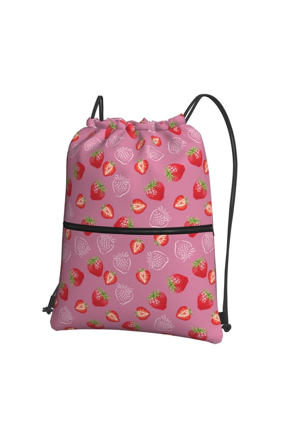 Cute Strawberry Drawstring Backpack String Bag Cinch Water Resistant for Gym Shopping Sport Yoga