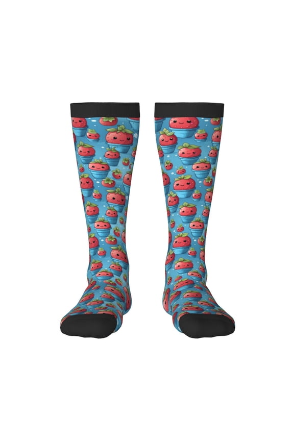 Cute Strawberry Flower Pot Knee Socks, High Socks Long Stretchy Sock Women Knee High Stocking, Long Socks for Women
