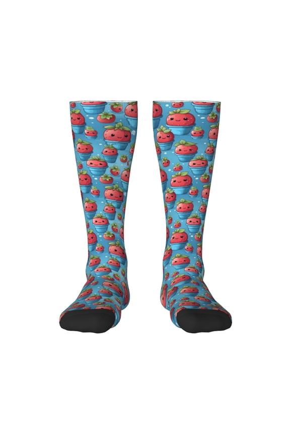 Cute Strawberry Flower Pot Knee Socks, High Socks Long Stretchy Sock Women Knee High Stocking, Long Socks for Women