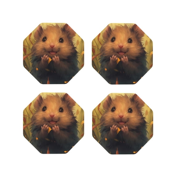 Naloa Cute Sunflower Guinea Pig Leather Coasters for Drinks, Durable Drink Coasters 4 Set for Tabletop Protection, Luxurious Home Décor and Housewarming Gift ( {designName})Octagon