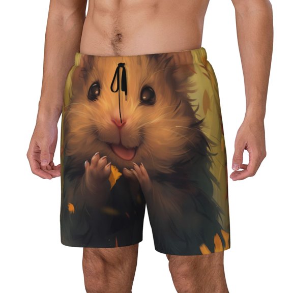 Naloa Cute Sunflower Guinea Pig Print Men Swim Trunks with Compression Liner ,Board Shorts,Men's Swim Shorts with Drawstring and Elastic Waistband-3X-Large