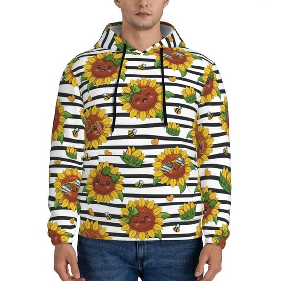 Naloa Cute Sunflowers Men's Casual Hooded Collar Drawstring Hoodies Pullover Sweatshirts Casual Long Sleeve Shirts-Medium