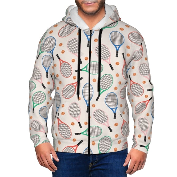 Naloa Cute Tennis Racket Men’s Hoodies, Zip up Hoodie, Sweatshirts,Hoodies for Men Sizes S-3XL-Small