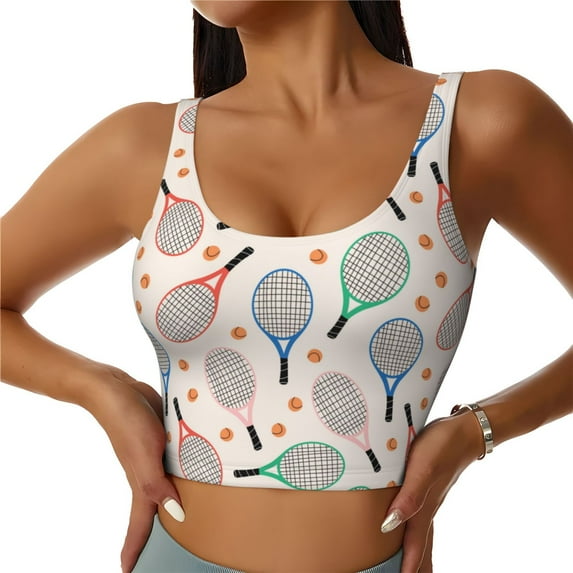 Naloa Cute Tennis Racket Sports Bras for Women, High Support Bra with Removable Pads, Comfortable - Large