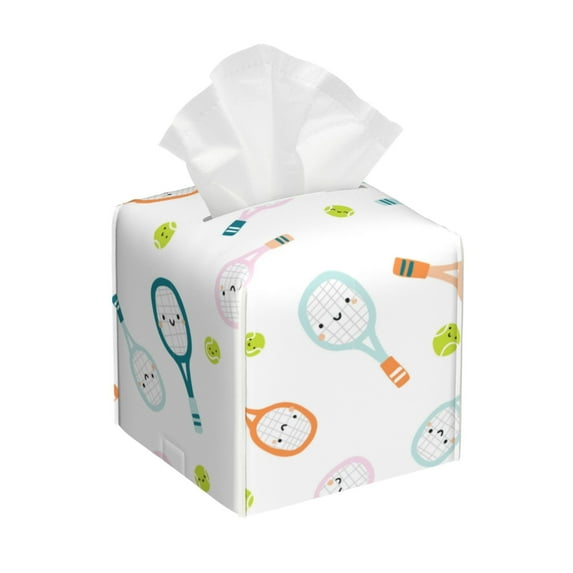 Naloa Cute Tennis Rackets Tissue Box Cover Leather Tissue Holder Square Facial Tissue Case for Bathroom, Vanity Countertop, Tabletop, Car