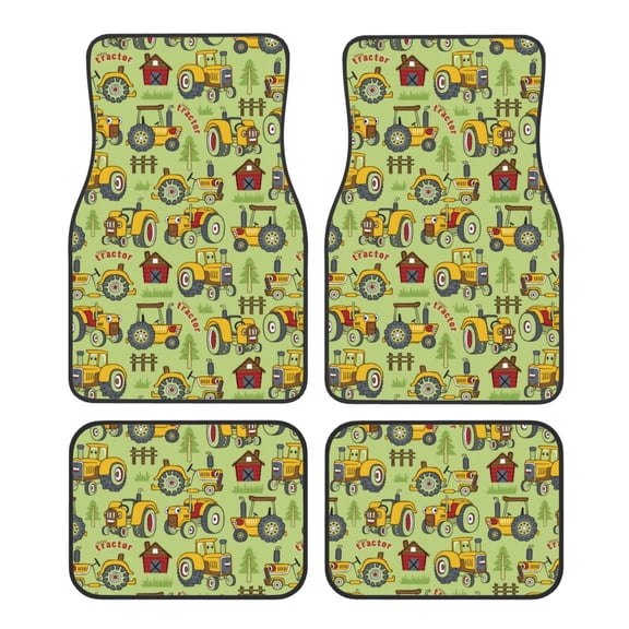 Naloa Cute Tractor Car Foot Mat Set of 4 Pieces - Universal Floor Liner Neoprene Full Set Floor Mats for Cars Trucks SUV