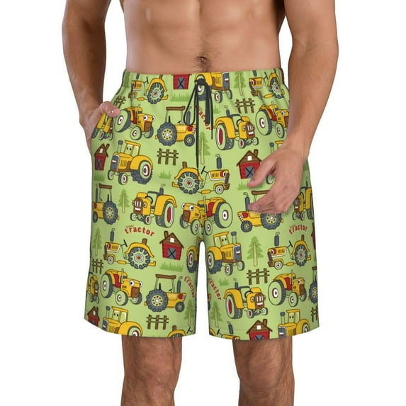 Naloa Cute Tractor Men's Beach Shorts, Surfing shorts, Swim trunks, Quick Dry Swim Trunks for Surfing Beach Fun - Small