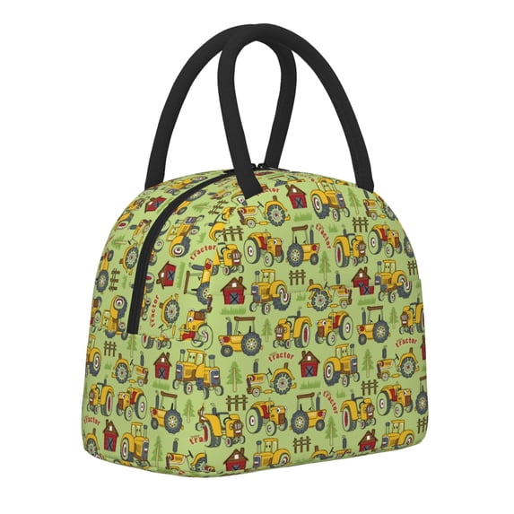 Naloa Cute Tractor Print Lunch Bag for Women Men,Insulated Lunch Box for Adult,Reusable Lunch Tote Bag for Work, Picnic or Travel