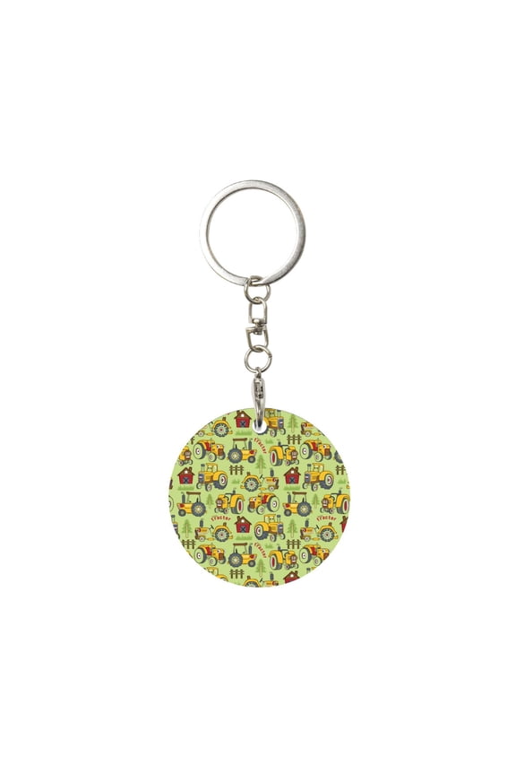 Cute Tractor Print Round Keychain Keychain Key Ring, Key Tag, Key Chain Bulk for Gift Accessories (Round)