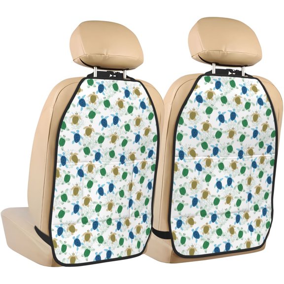Naloa Cute Turtle 2Pcs Anti-Kick Back Seat Cover Kick Mat, Car Seat Protector with 3 Storage Pockets