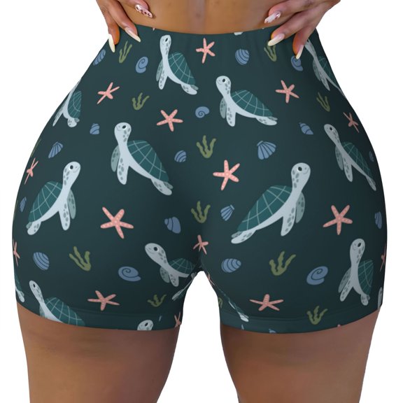 Naloa Cute Turtle Biker Shorts for Women Seamless Scrunch Short Women’s Yoga Shorts for Gym Running Sport Shorts - Medium