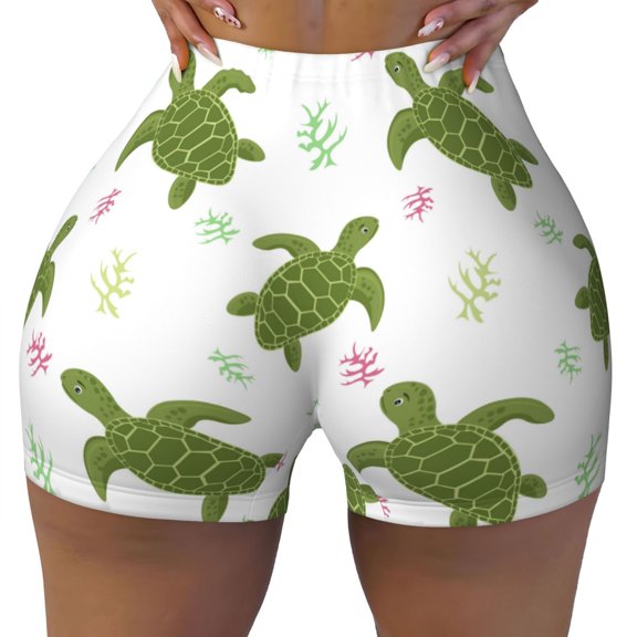 Naloa Cute Turtle Biker Shorts for Women Seamless Scrunch Short Women’s Yoga Shorts for Gym Running Sport Shorts - Medium