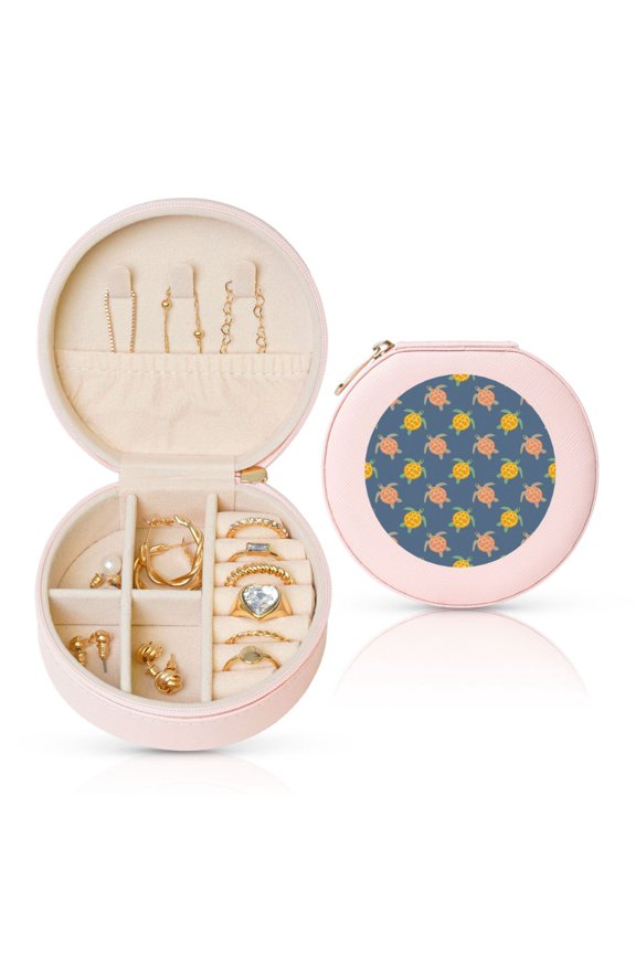 Cute Turtle Round Jewelry Box, Travel Jewelry Organizer, 3.9 x 3.9 x 2in Jewelry Storage Box for Women-Pink