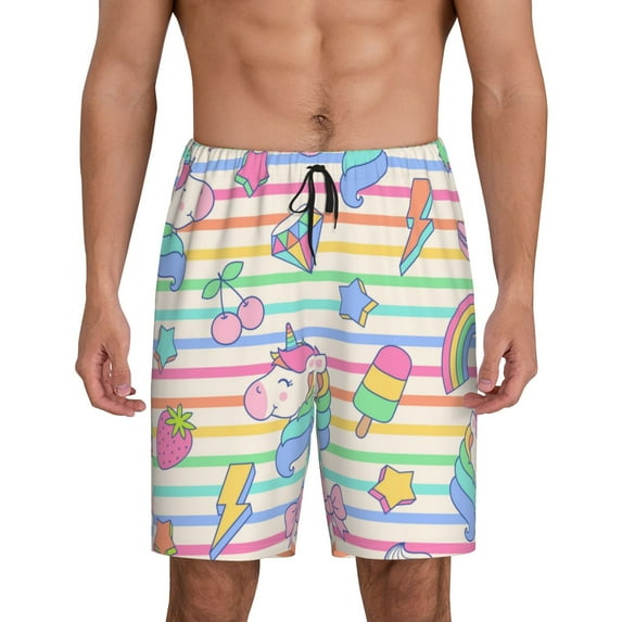 Naloa Cute Unicorn Men's Short Pajama Pants, Lounge Comfort Shorts with Elasticized Waistband and Side Pockets - Small