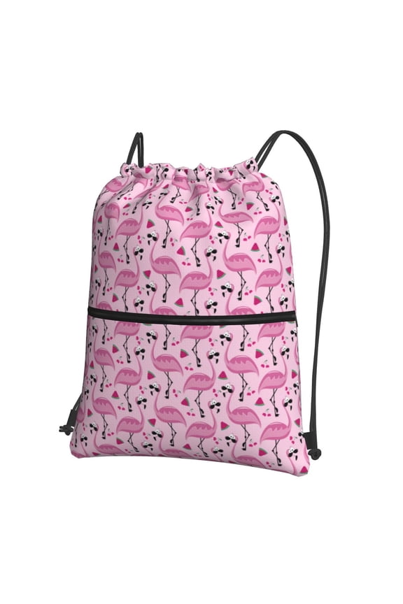 Cute Watermelon Flamingo Drawstring Backpack String Bag Cinch Water Resistant for Gym Shopping Sport Yoga