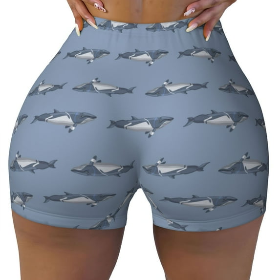 Naloa Cute Whale Biker Shorts for Women Seamless Scrunch Short Women’s Yoga Shorts for Gym Running Sport Shorts - Large