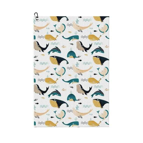 Naloa Cute Whale Golf Towel Golf Gift for Men and Women Golf Towel with Carabiner Clip to Quickly Remove Mud, Dirt and Sweat
