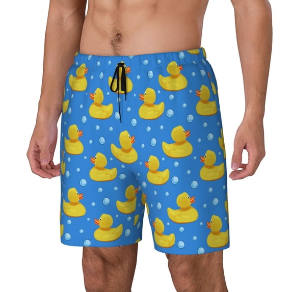 Naloa Cute Yellow Rubber Ducks Print Men Swim Trunks with Compression Liner ,Board Shorts,Men's Swim Shorts with Drawstring and Elastic Waistband-3X-Large