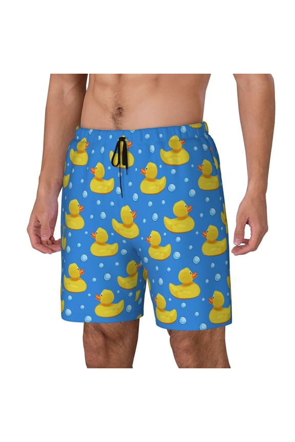 Cute Yellow Rubber Ducks Print Men Swim Trunks with Compression Liner ,Board Shorts,Men's Swim Shorts with Drawstring and Elastic Waistband-3X-Large