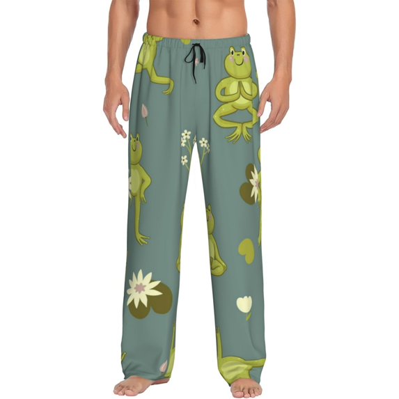 Naloa Cute Yoga Frogs Pajama Pants Men, PJ Bottoms, Sleep & Lounge Pants-Large