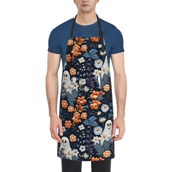 Naloa Cute ghost in the flowers Apron Kitchen Aprons with Pockets for Women Men Chef