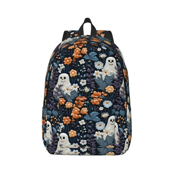 Naloa Cute ghost in the flowers Canvas Backpack for Men Women Rucksack Casual Travel Daypack College Tote Satchel Bookbag for Teens-Small