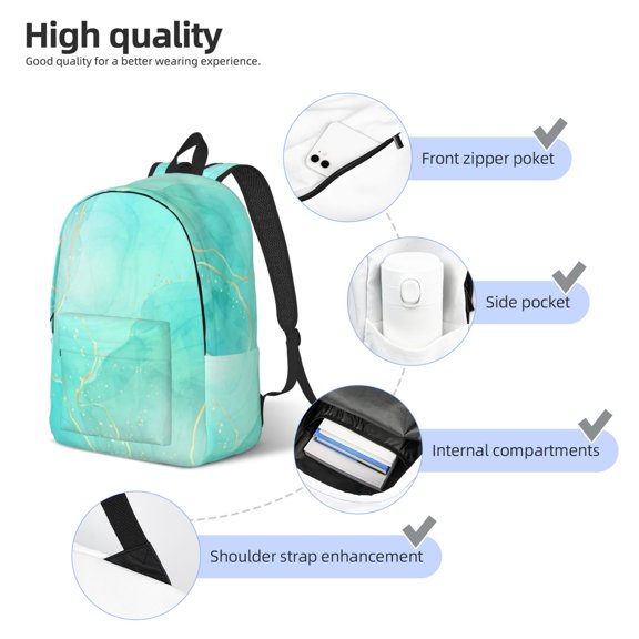 Naloa Cyan Mint Marble Print Durable Canvas College Rucksack,Laptop Excursion Backpack,Travel Notebook School Backpack,Bookbag For Men Women