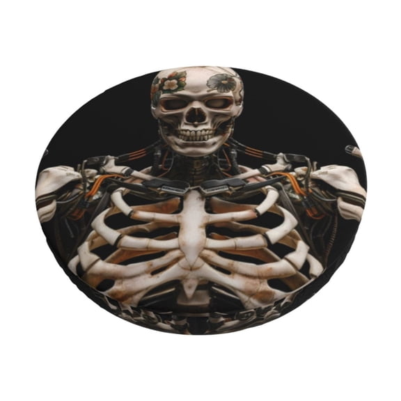 Naloa Cyber Skeleton With Tattoos Round Bar Stool Cushion Cover 12-14 inch, Fits Kitchen, Office, Restaurant Chairs - {sizeName}14 inch