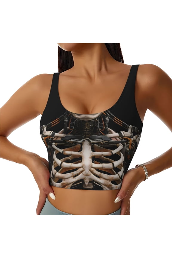 Cyber Skeleton With Tattoos Sports Bras for Women,Sports Bras for Women High Support with Removable Pads-Large