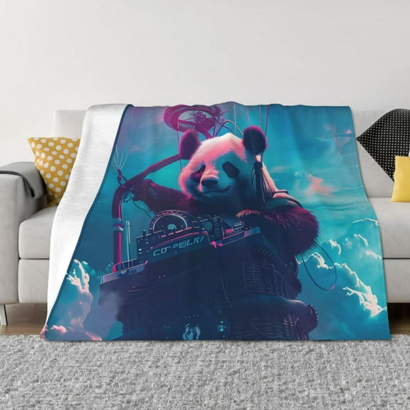 Naloa DJ Panda Hot Air Balloon Flannel Fleece Throw Blanket for Bed Couch, Thick Blanket - All Seasons Suitable for Women, Men and Kids-40"x30"