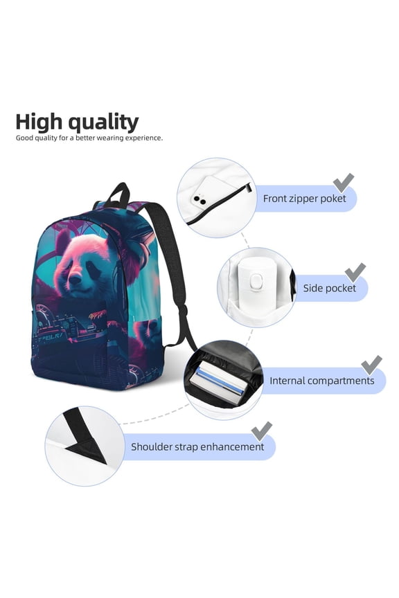 DJ Panda Hot Air Balloon Print Durable Canvas College Rucksack,Laptop Excursion Backpack,Travel Notebook School Backpack,Bookbag For Men Women