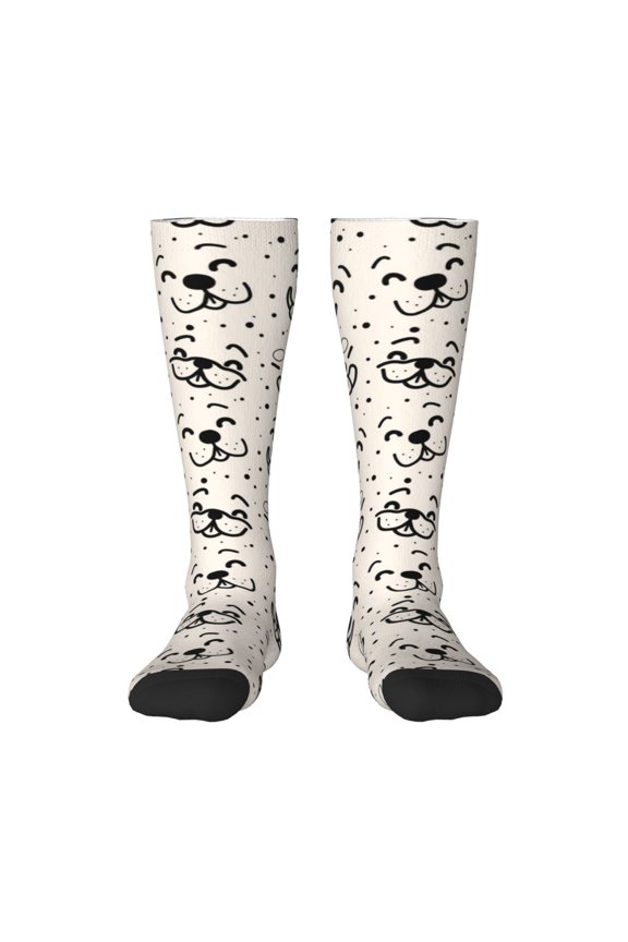 DOGS FACE Thigh High Socks Extra Long Stretchy Sock Women Over Knee High Opaque Stocking Daily Wear