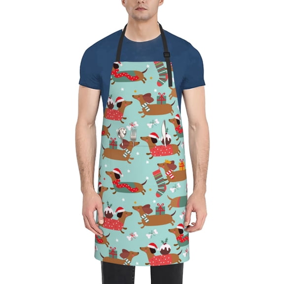 Naloa Dachshund Christmas Play Apron Kitchen Aprons with Pockets for Women Men Chef