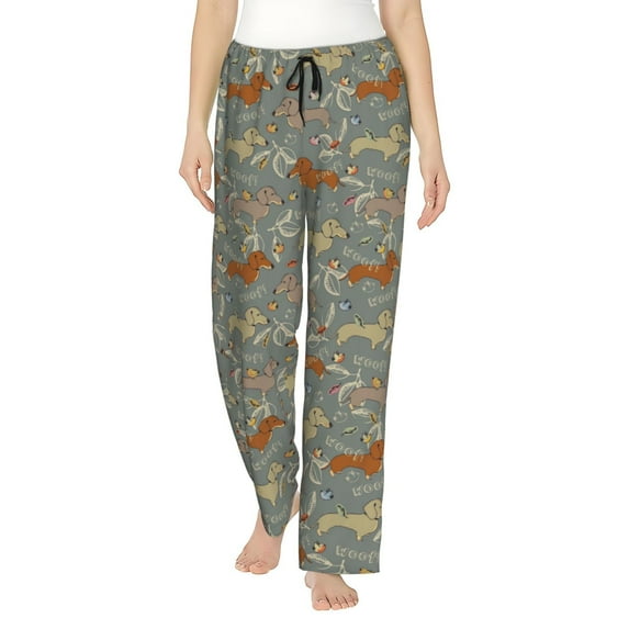 Naloa Dachshund Dog Bird Print Women’s Ultra-Soft Comfy Pajama Lounge Pants with Pockets & Drawstring