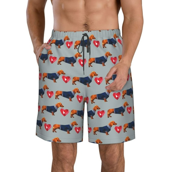 Naloa Dachshund Dog Heart Men's Beach Shorts, Surfing shorts, Swim trunks, Quick Dry Swim Trunks for Surfing Beach Fun - Large