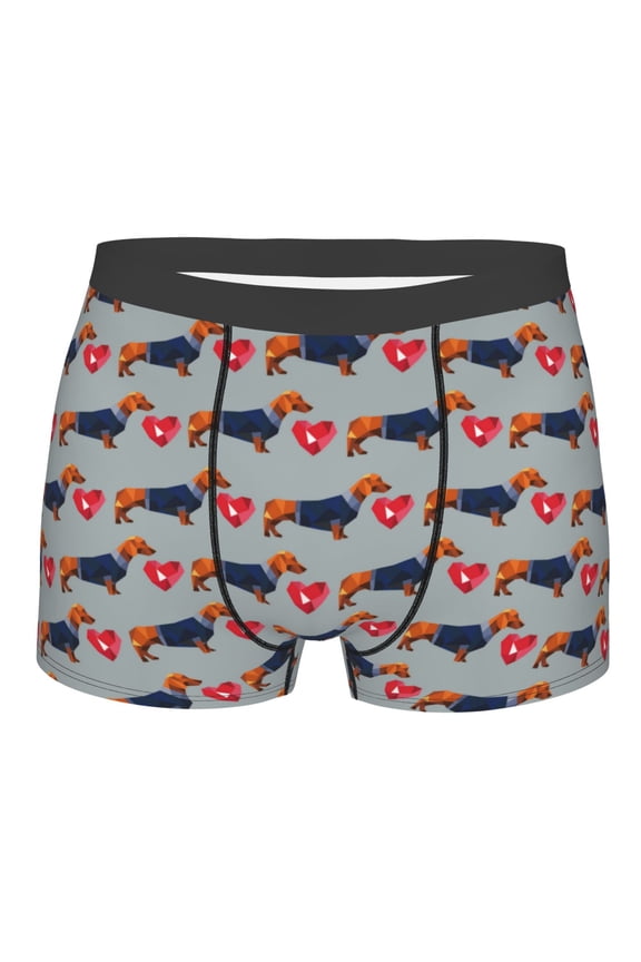 Dachshund Dog Heart Print Mens Underwear - Boxers for Men, Classic Briefs for Men
