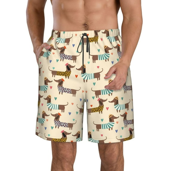 Naloa Dachshund Dog Men's Beach Shorts, Surfing shorts, Swim trunks, Quick Dry Swim Trunks for Surfing Beach Fun - 3X-Large