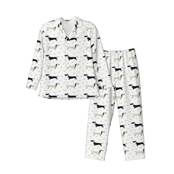 Naloa Dachshund Dog Men’s Pajamas Set - Long Sleeve Button Down Sleep Shirt and Pajama Bottoms Sleepwear Set-XX-Large