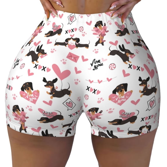 Naloa Dachshund Dog Puppy Biker Shorts for Women Seamless Scrunch Short Women’s Yoga Shorts for Gym Running Sport Shorts - X-Large