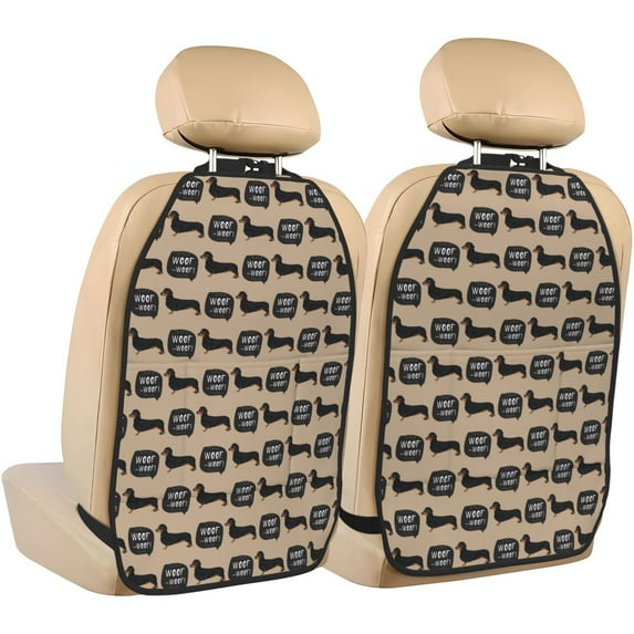 Naloa Dachshund Dog Woof 2Pcs Anti-Kick Back Seat Cover Kick Mat, Car Seat Protector with 3 Storage Pockets